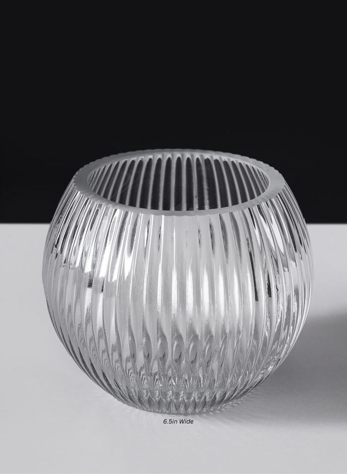 Pleated Glass Fishbowl Vase Decor Jamali Garden Clear Glass 6.5in Wide EACH