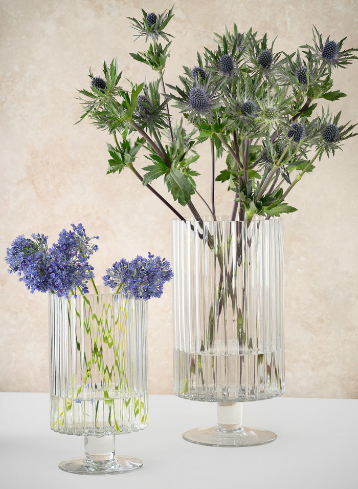 Pleated Glass Pedestal Hurricane Decor Jamali Garden