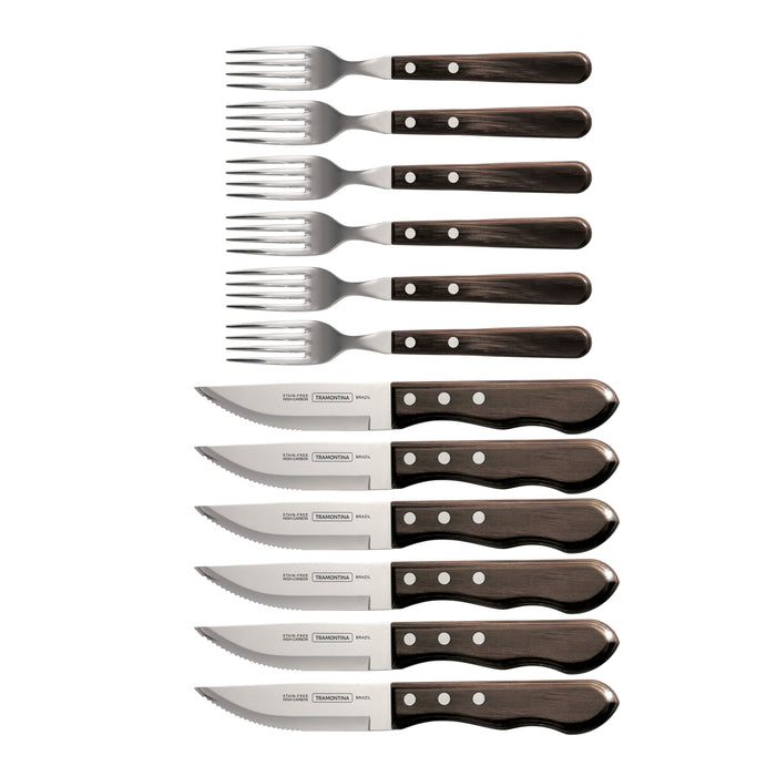 Porterhouse 12 Piece Polywood Steak Knife and Fork Set - Brown