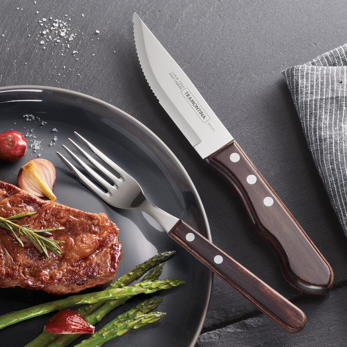 Porterhouse 12 Piece Polywood Steak Knife and Fork Set - Brown