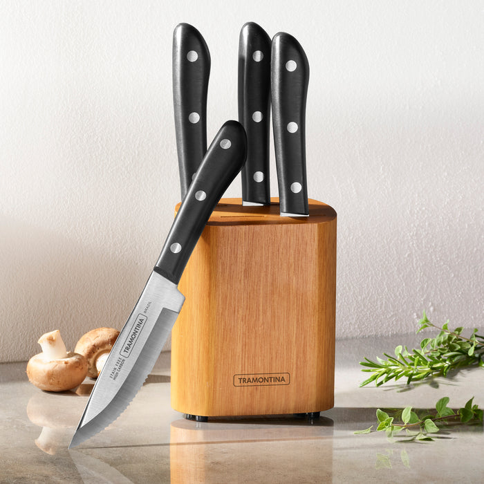 Porterhouse 4 Piece - 5 in Steak Knife Set with Hardwood Block