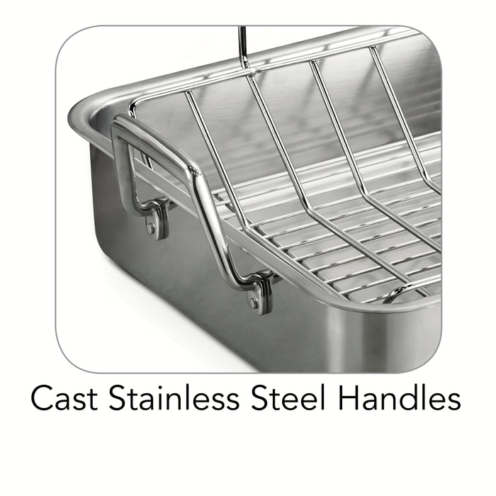 Prima 16.5 in Stainless Steel Deep Roasting Pan - Includes Basting Grill & V-Rack