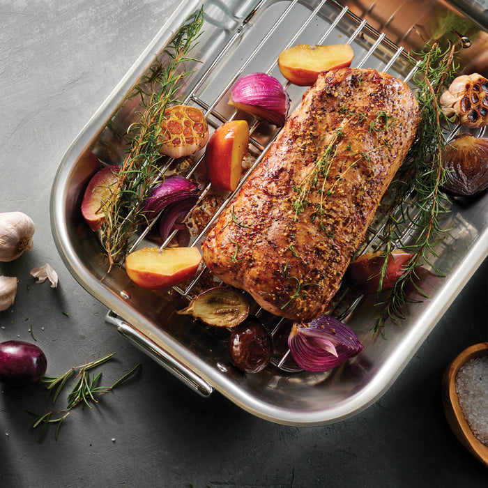Prima 16.75 in Stainless Steel Flared Edge Roasting Pan - Includes Basting Rack