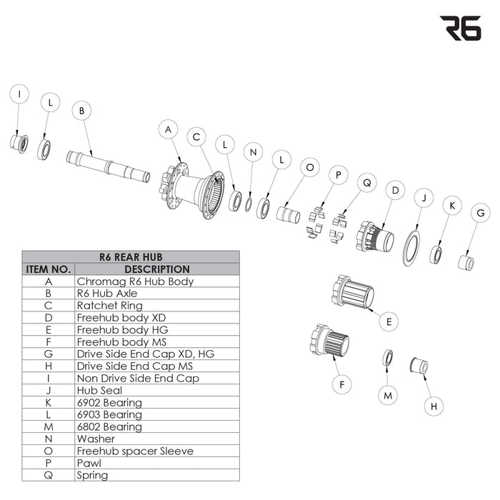 R6 Rear Hub Parts