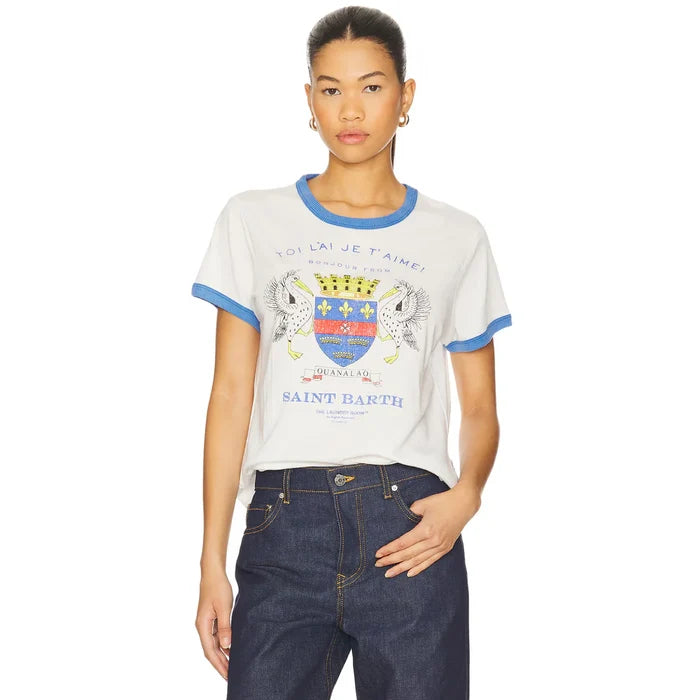 Saint Barth Crest - Perfect Ringer Tee - White & Blue