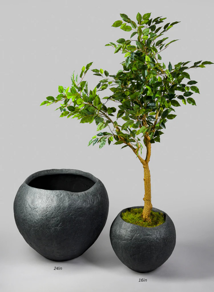 Shirak Poly-Stone Rough Black Planter Decor Jamali Garden
