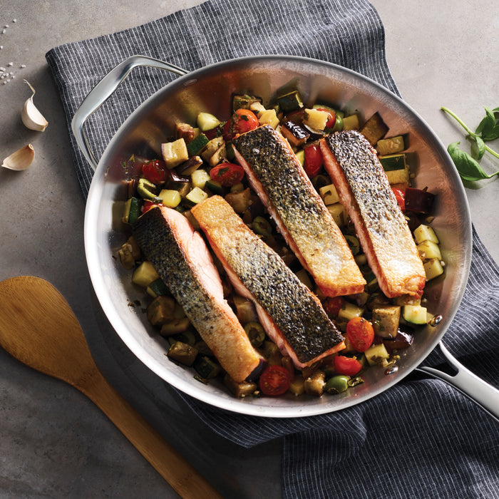 Signature 12 Inch Tri-Ply Clad Stainless Steel Fry Pan with Helper Handle