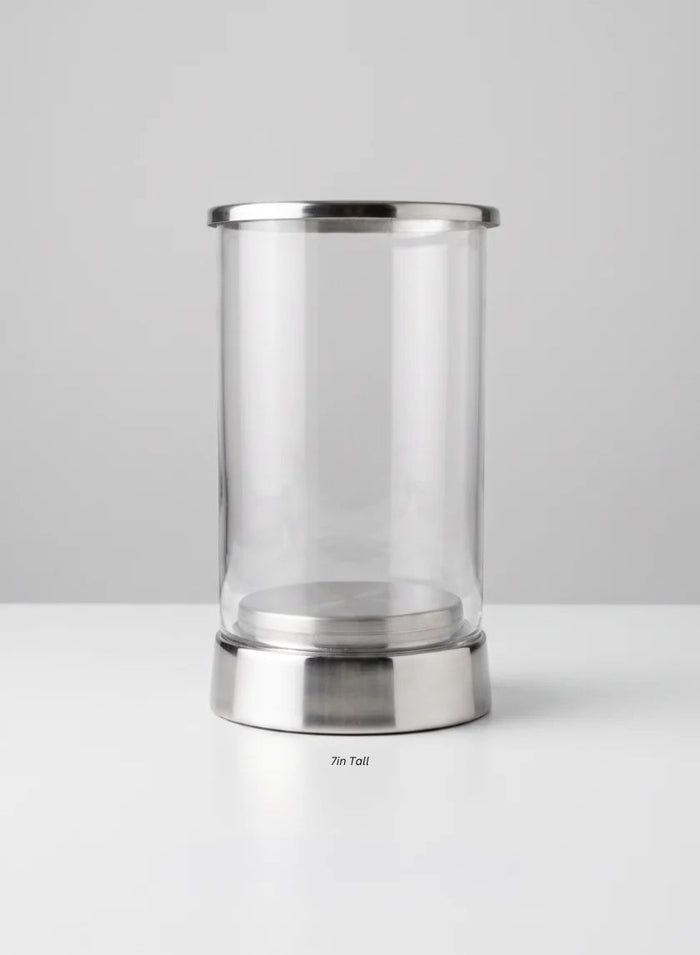 Silver & Glass Candle Hurricane Decor Jamali Garden Silver 7in Tall EACH