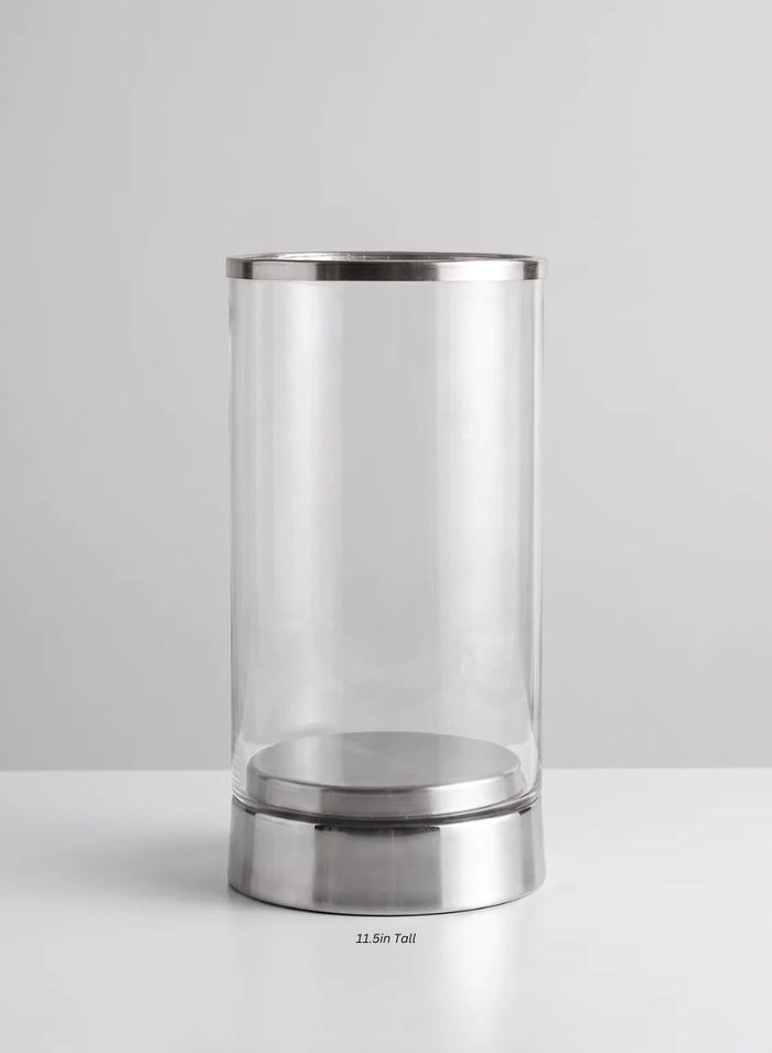 Silver & Glass Candle Hurricane Decor Jamali Garden Silver 11.5in Tall EACH