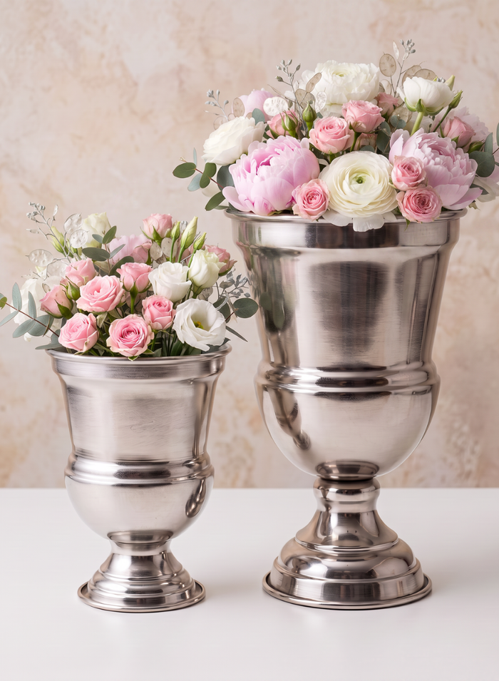 Silver Urn Metal Vase Decor Jamali Garden