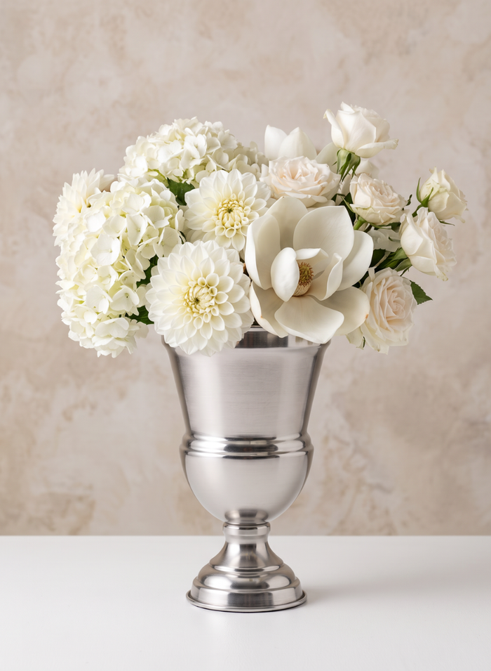 Silver Urn Metal Vase Decor Jamali Garden