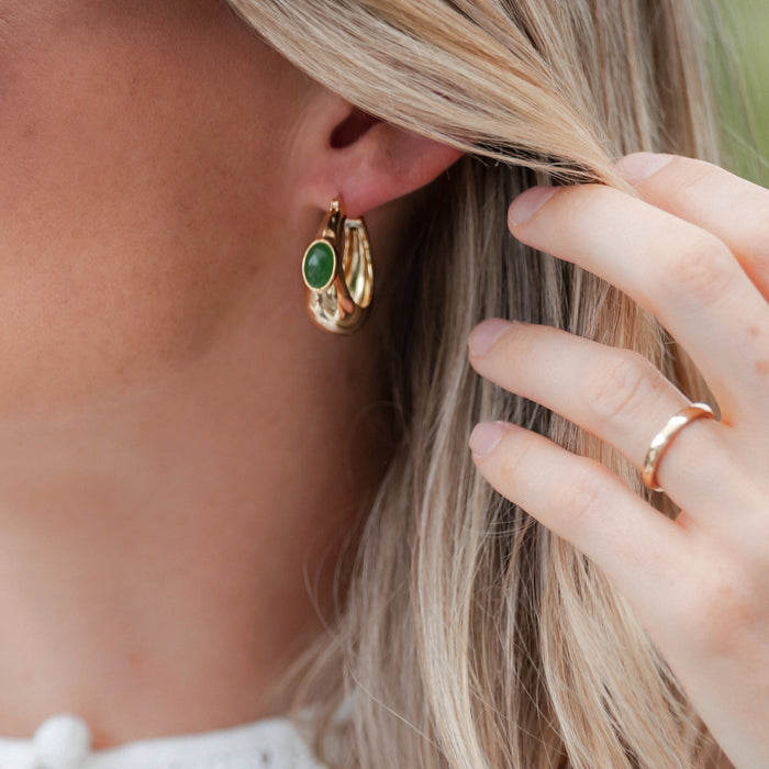 Simone Green Jade Hoop Earrings