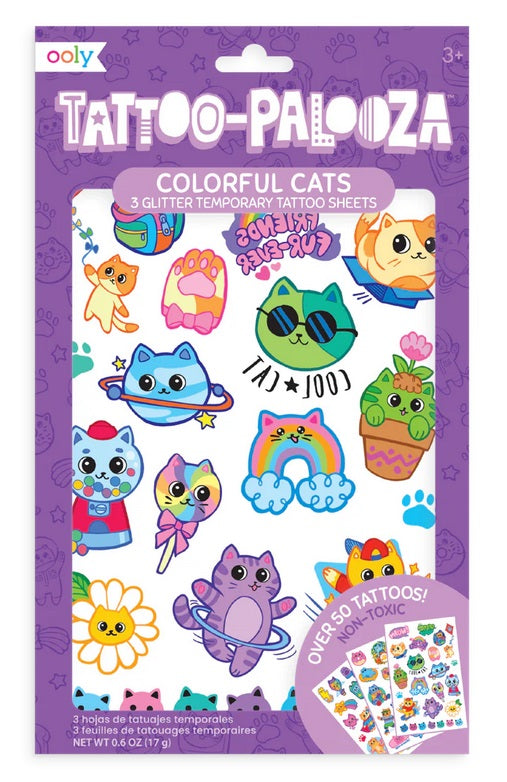 Tattoo Palooza Temporary Glitter Tattoo: Colorful Cats