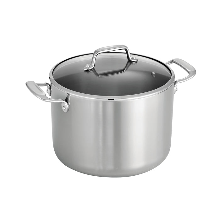 Tri-Ply Clad 8 Quart Stainless Steel Covered Stock Pot - Glass Lid