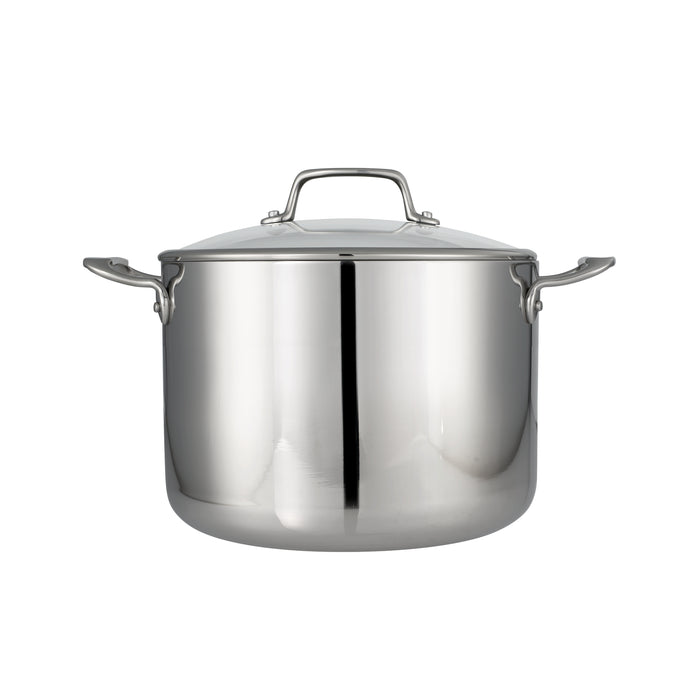 Tri-Ply Clad 8 Quart Stainless Steel Covered Stock Pot - Glass Lid
