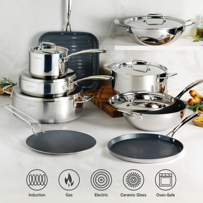 Utsava Tri-Ply Clad Covered Casserole with Ceramic Interior