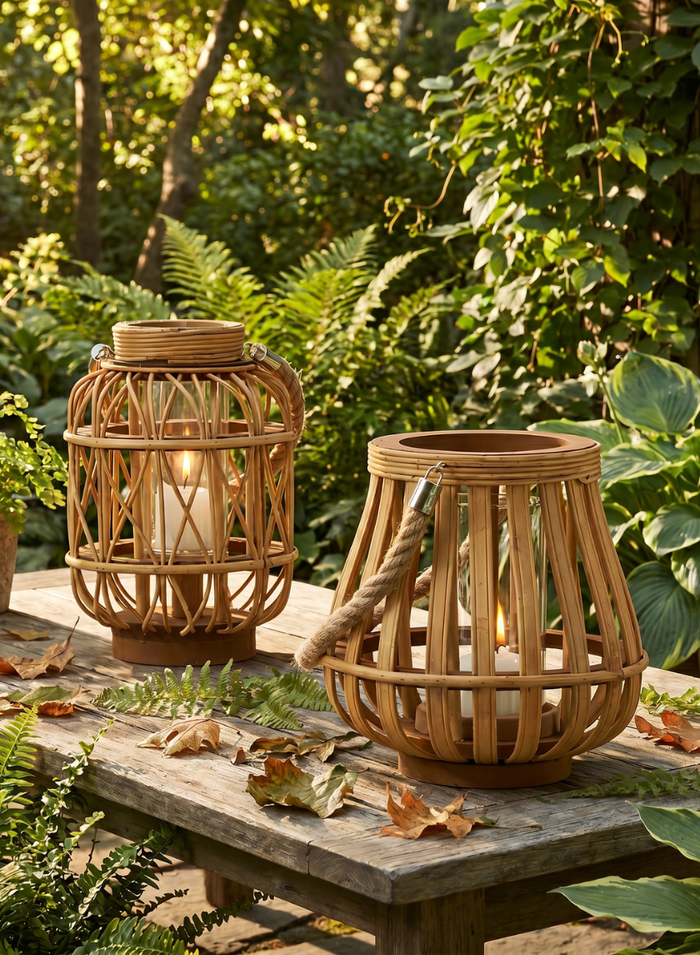 Wood Hurricane Lanterns Decor Jamali Garden