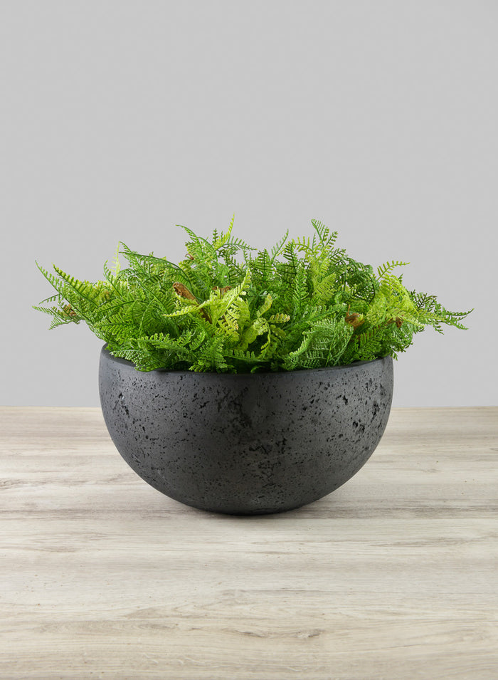 Yerevan Black Cement Stone Bowl Ceramic Planter Decor Jamali Garden Black 12.5in Wide EACH