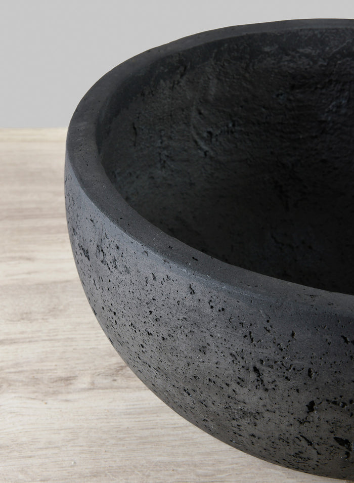 Yerevan Black Cement Stone Bowl Ceramic Planter Decor Jamali Garden