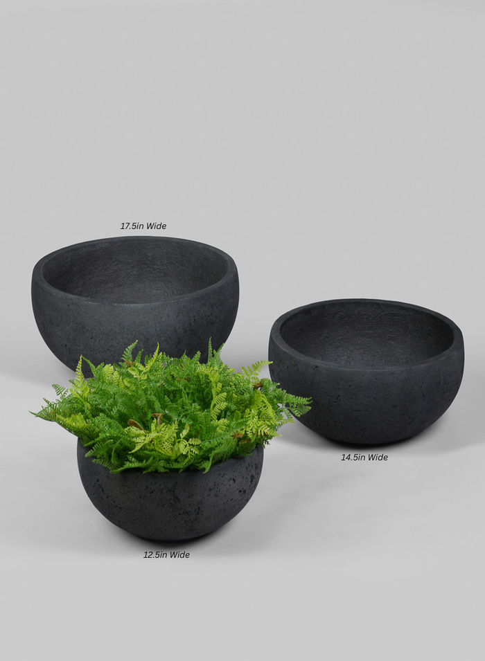 Yerevan Black Cement Stone Bowl Ceramic Planter Decor Jamali Garden