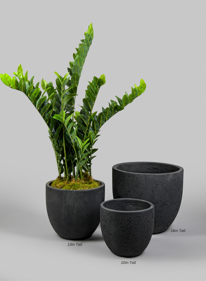 Yerevan Black Cement Stone Egg Pot Decor Jamali Garden