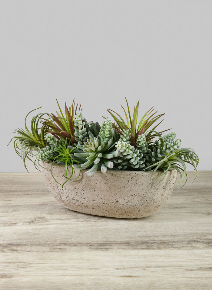 Yerevan Natural Cement Stone Oval Planters Decor Jamali Garden Beige 11.50in Length EACH